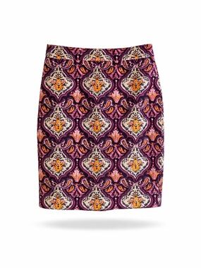 J. Crew Paisley Medallion “The Pencil Skirt” | Navy, Pink & Orange | Size 0